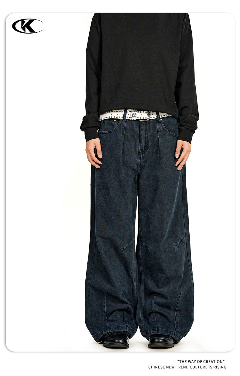 11KN Simple Retro Loose Straight-leg Pants