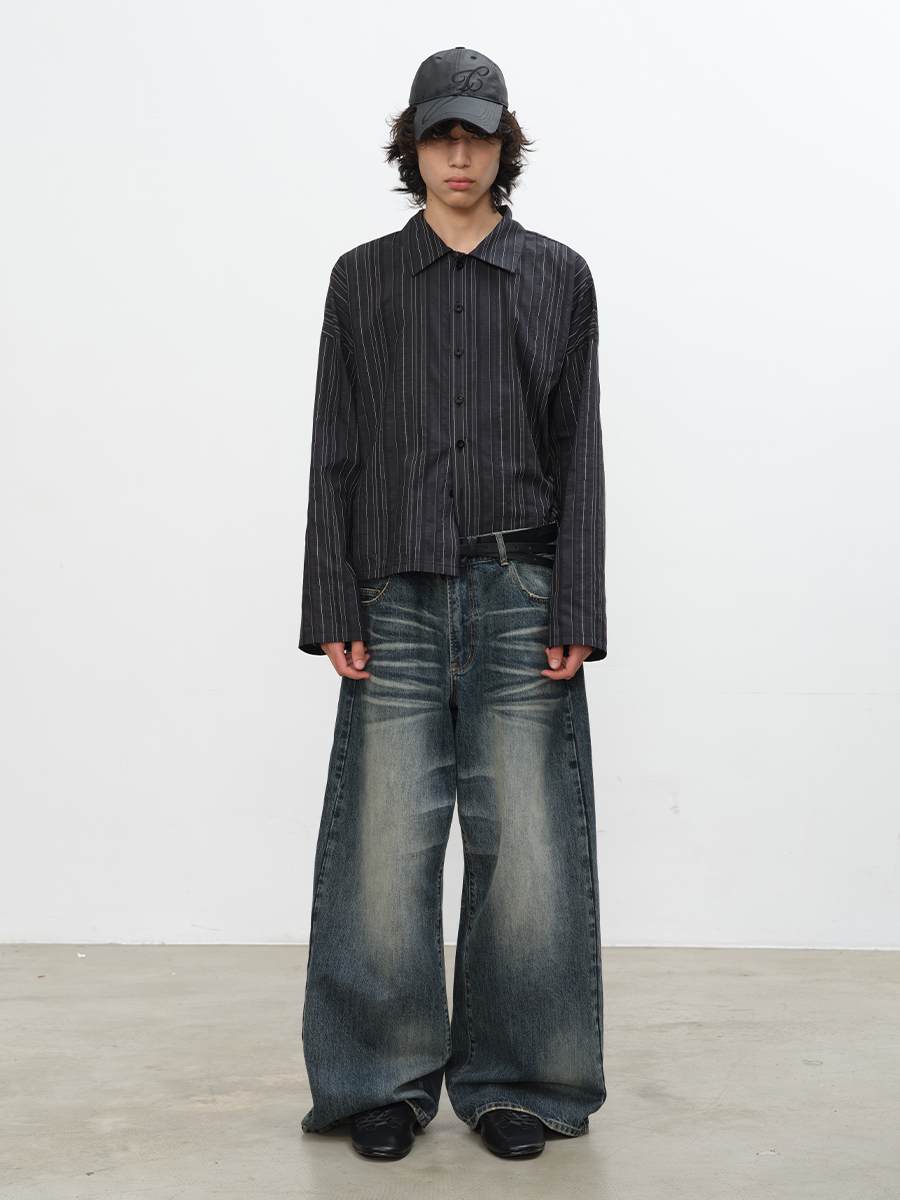 JCAESAR Lightning Pattern Old Straight and Slightly Wide Jeans