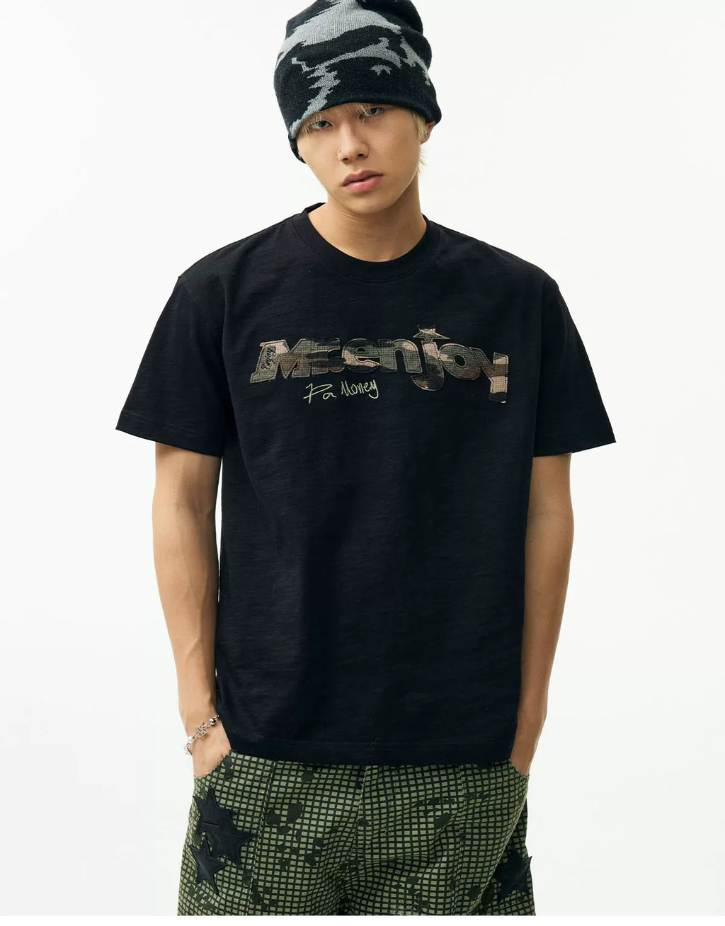 MEDM Cloth Embroidery Casual Round Neck Loose Tee