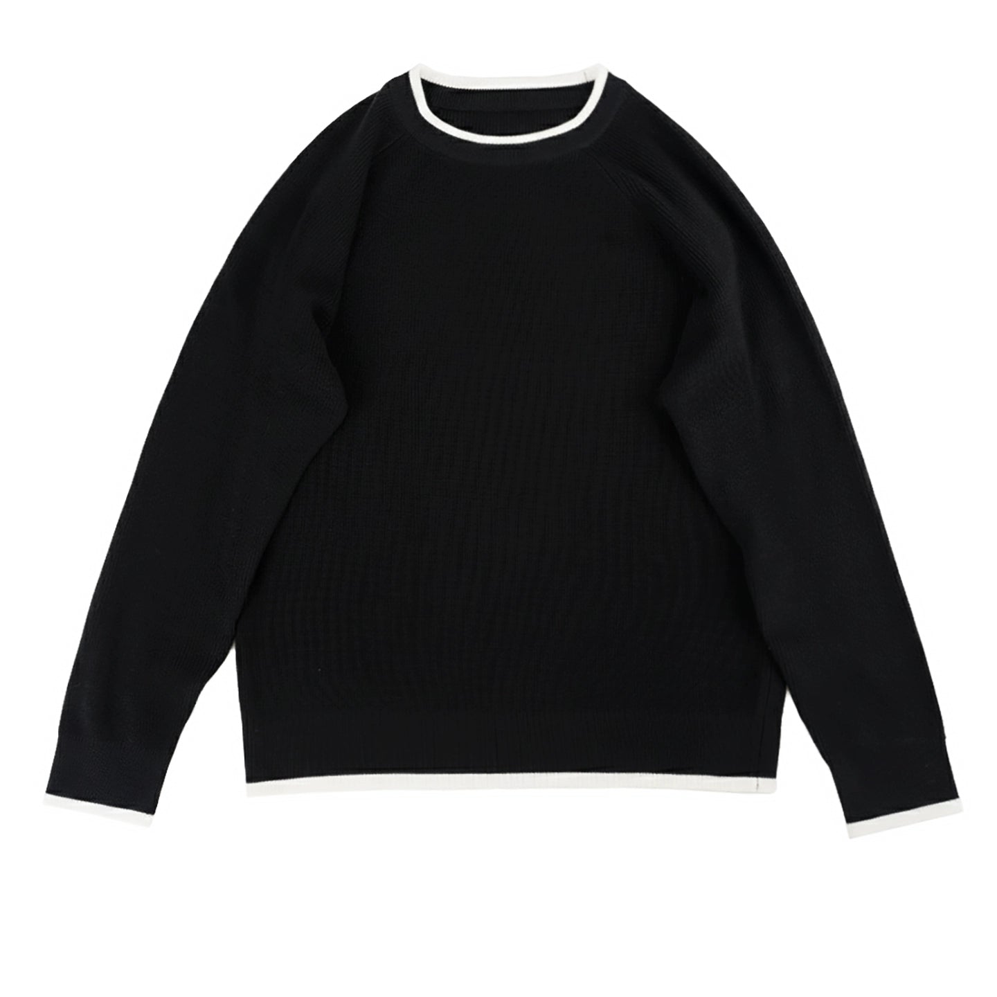 PERDU Shoulder Sleeves Contrasting Color Crew Neck Knitted Long-sleeved Sweater