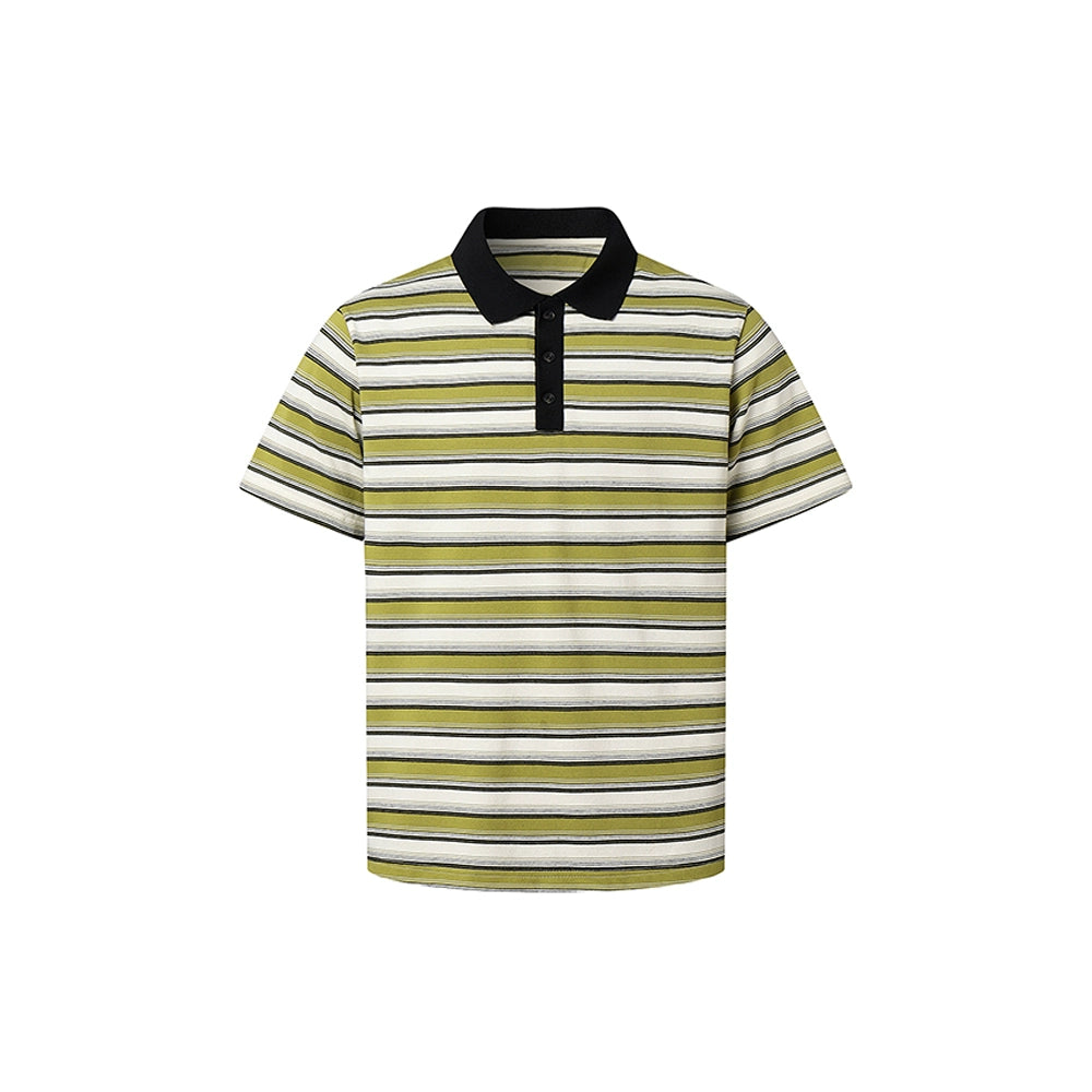 DIMC Spliced Collar Striped Polo Shirt