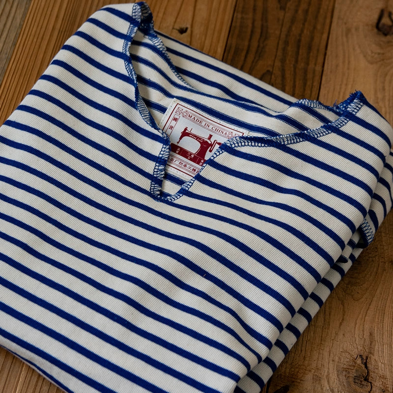 PrintAce Retro V-neck Blue and White Striped Tee