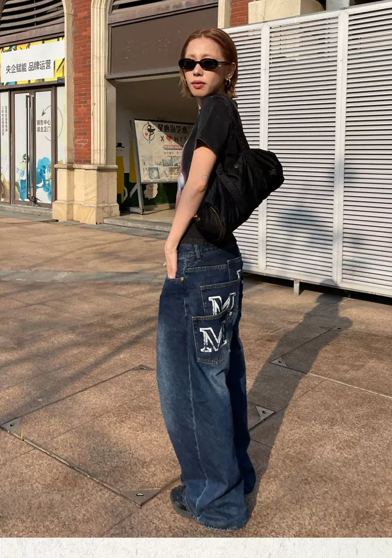 MMBBT Multi-pocket Embroidered Loose and Versatile Jeans