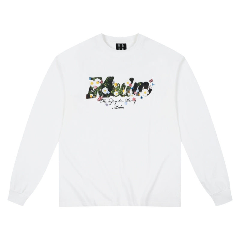 MEDM Garden Daisy Butterfly Print Casual Crew Neck Long Sleeve