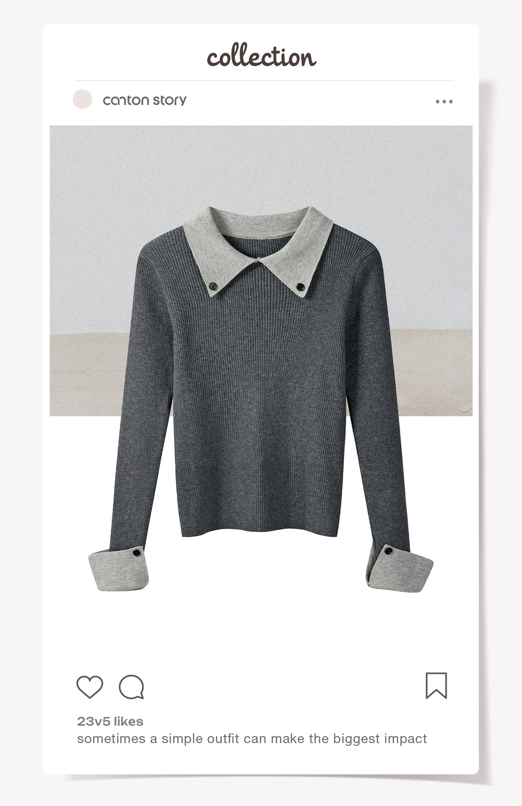 Cantonstory College Lapel Slim-fit Wool Knitted Sweater