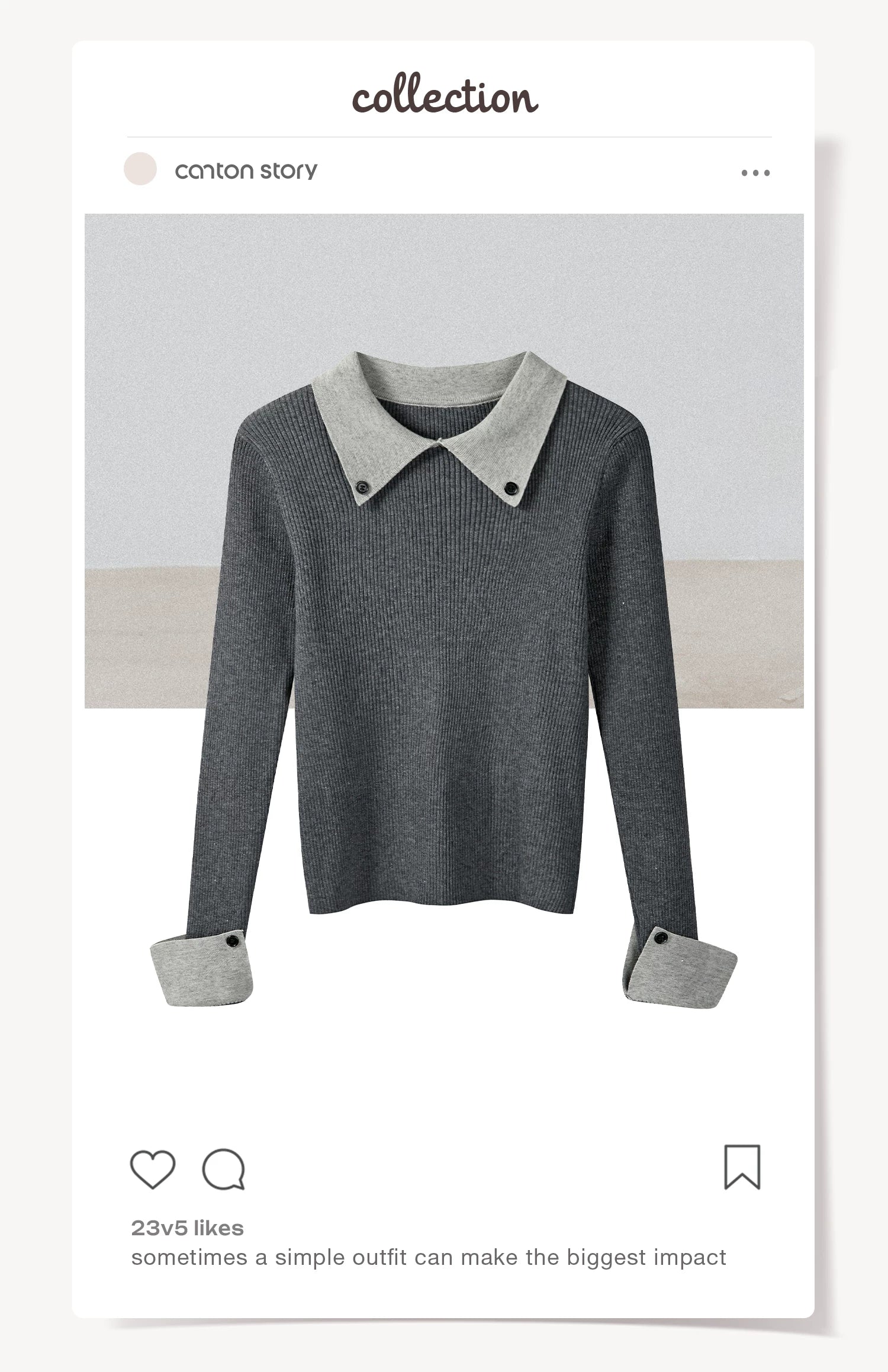 Cantonstory College Lapel Slim-fit Wool Knitted Sweater
