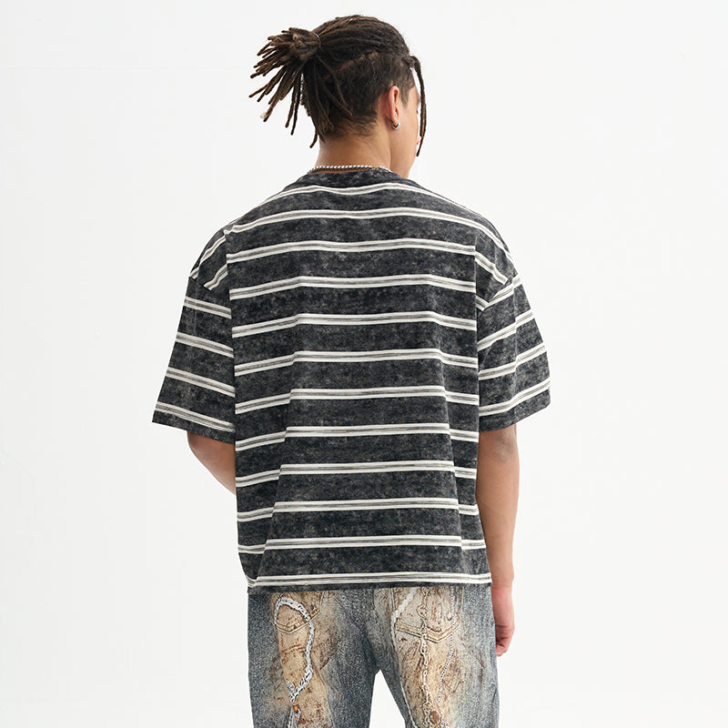 FIVE MEN loose square BOXY Striped heavy cotton Tee