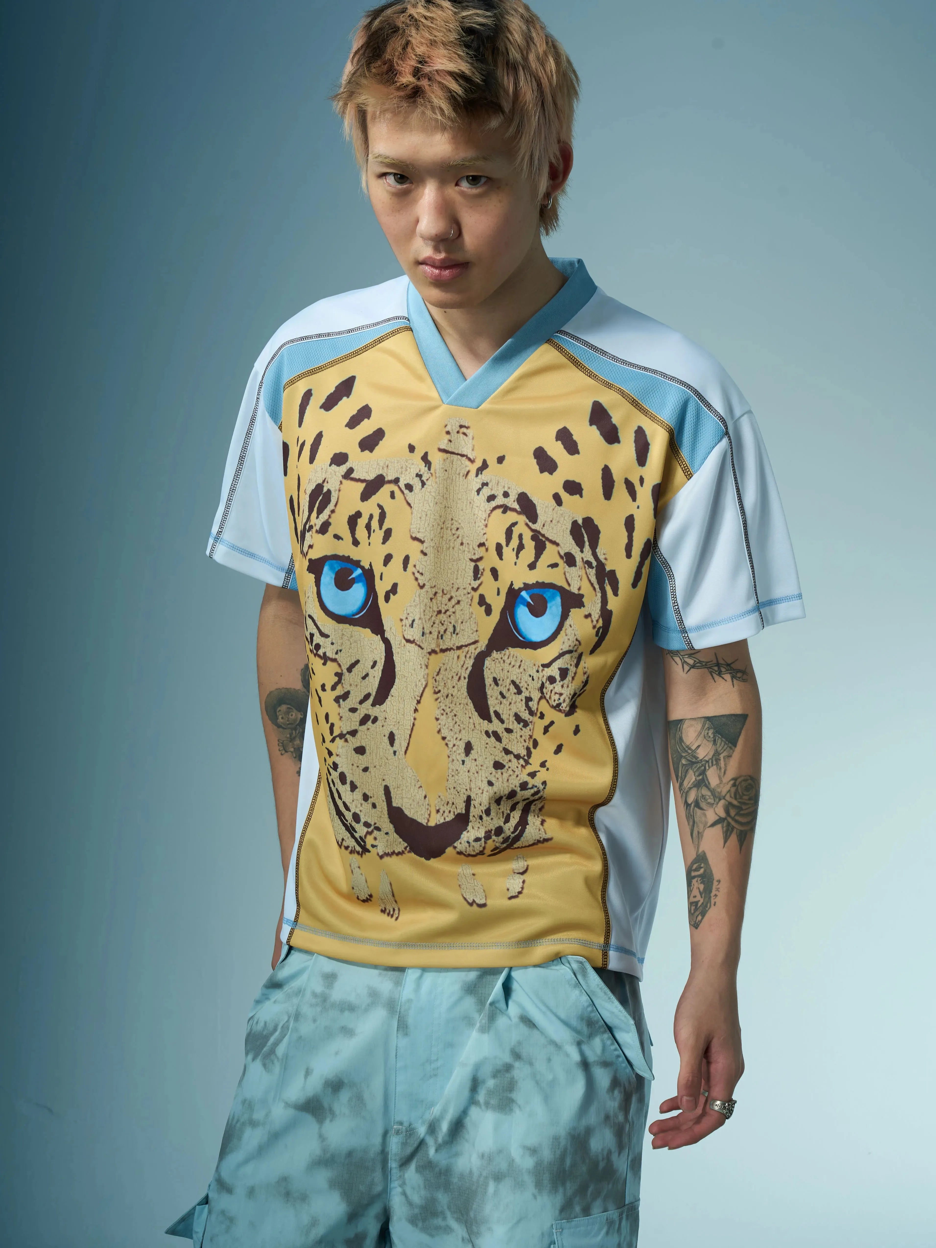 EK Leopard Print V Neck Casual Sports Tee