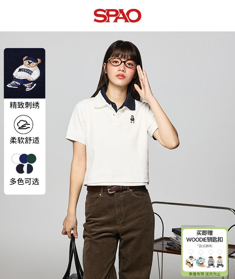 SPAO Women's Bear Woodie Lapel Short T-shirt SPHWF24G50