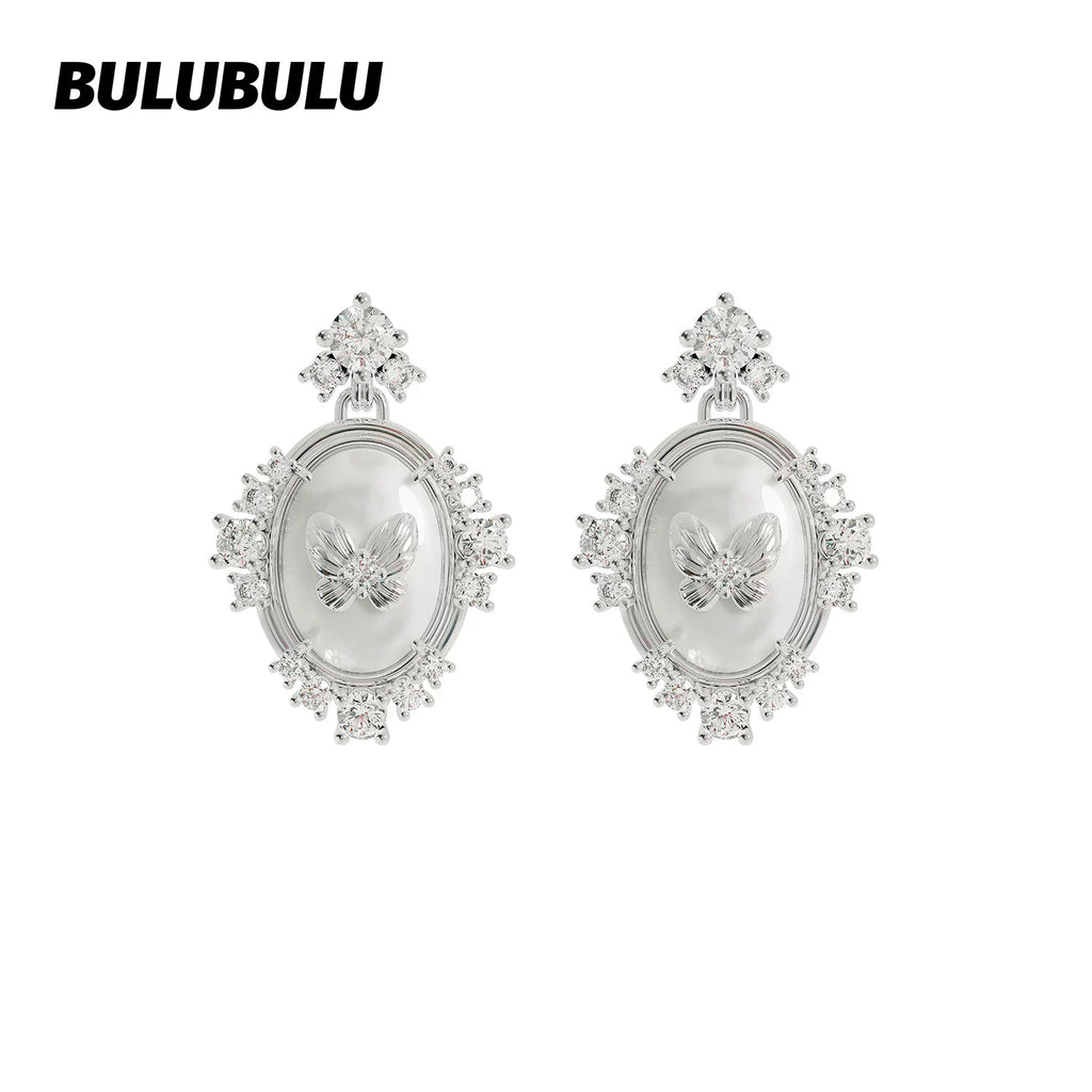 BULUBULU Magic Mirror Butterfly Flash Diamond Oval Stud Earrings