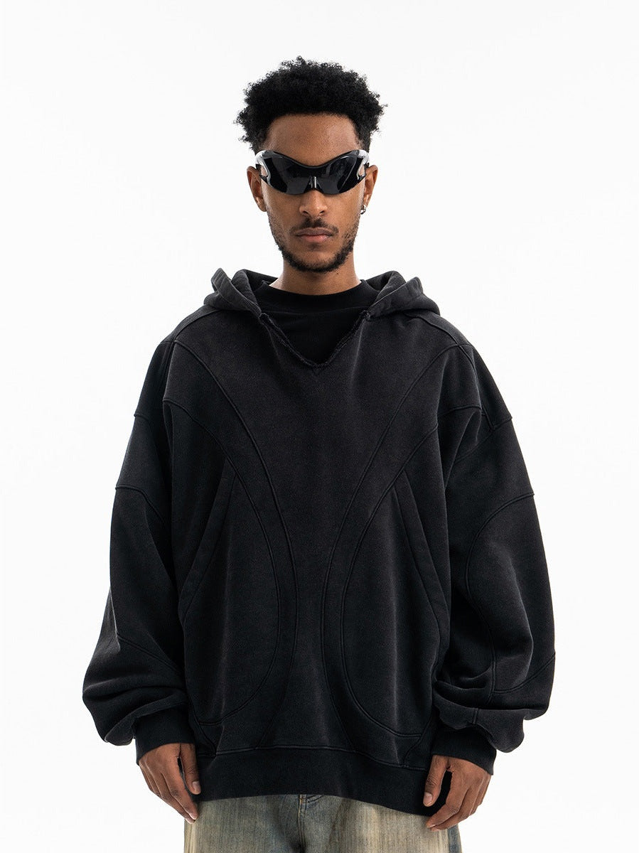 SUPER WAY Vintage Deconstructed Stitching Silhouette Hooded Sweater