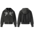 NOMANIAI Washed Hot Diamond Slim Fit Hooded Zipper Jacket
