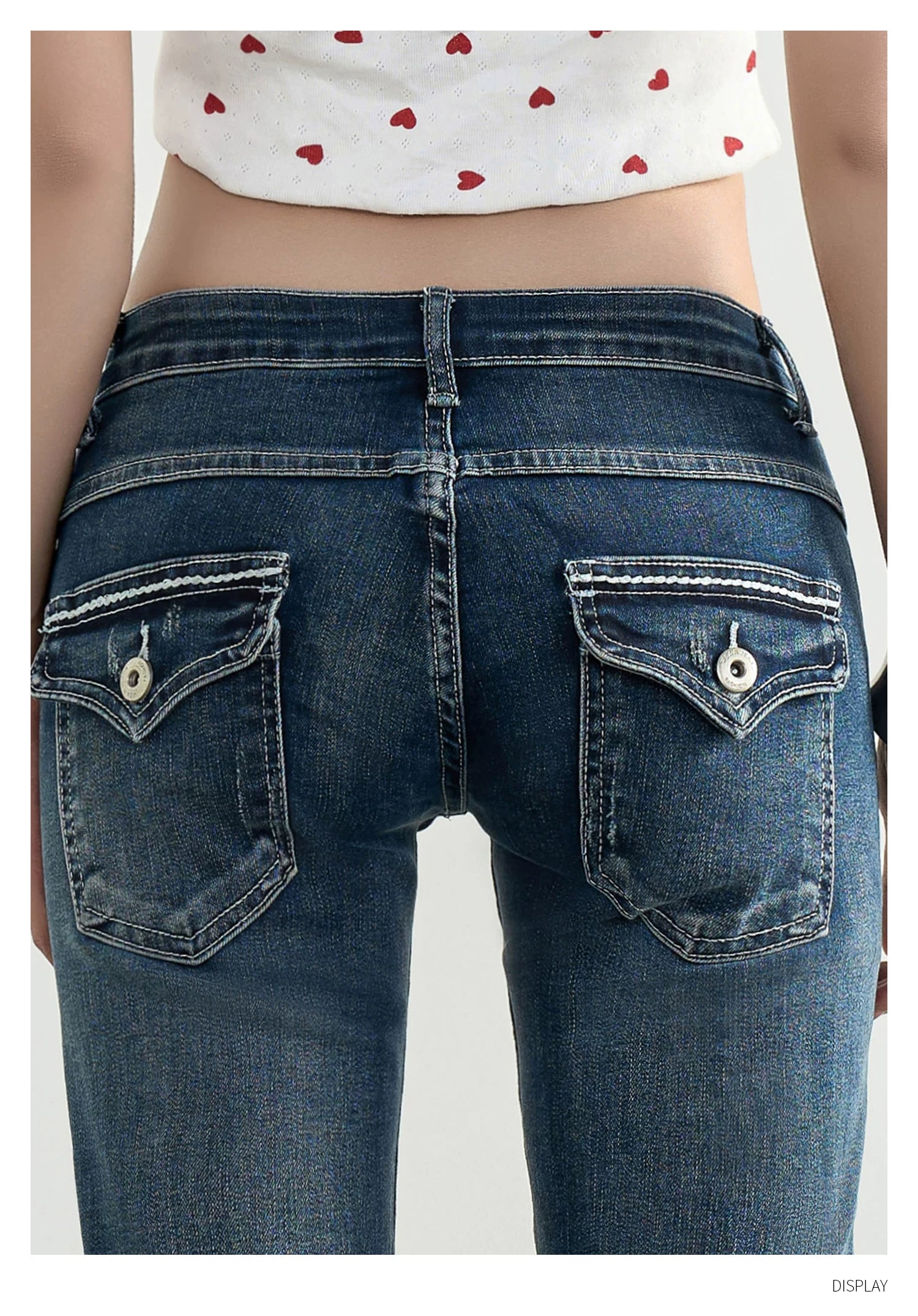 TGXQ Fleece Retro Elastic Ultra-low Waist Micro-pull Jeans