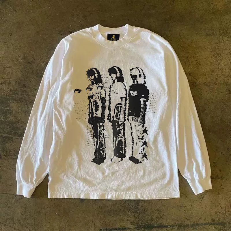 UPUPXIA  Retro Print Casual Tee
