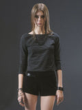 WearAndtear One-word Collar Seven-quarter Sleeve Slim-fit Short Tee