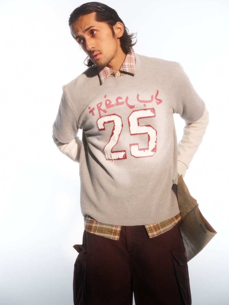 TREclub Fake Two-piece Wash Patch Vintage Long Sleeve