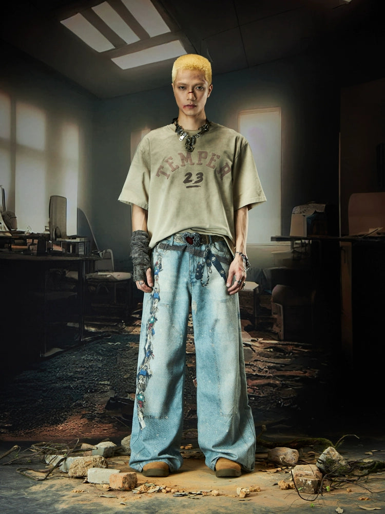 NOMANIAI Love Digital Printing Loose Straight Jeans