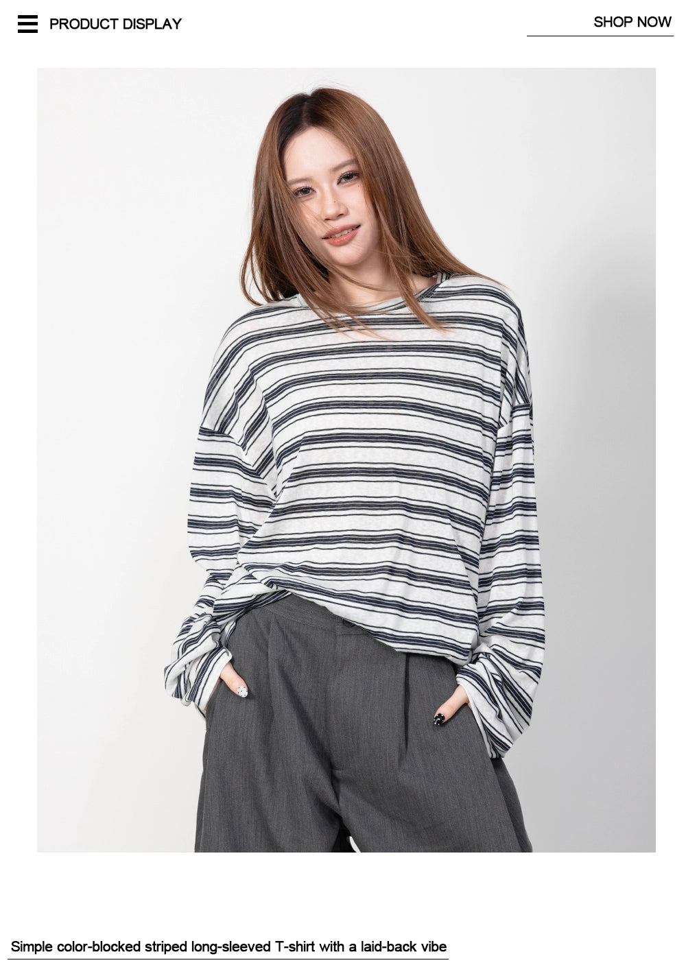 RHOMEHOUSE Lazy Loose Drape Striped Long Sleeve