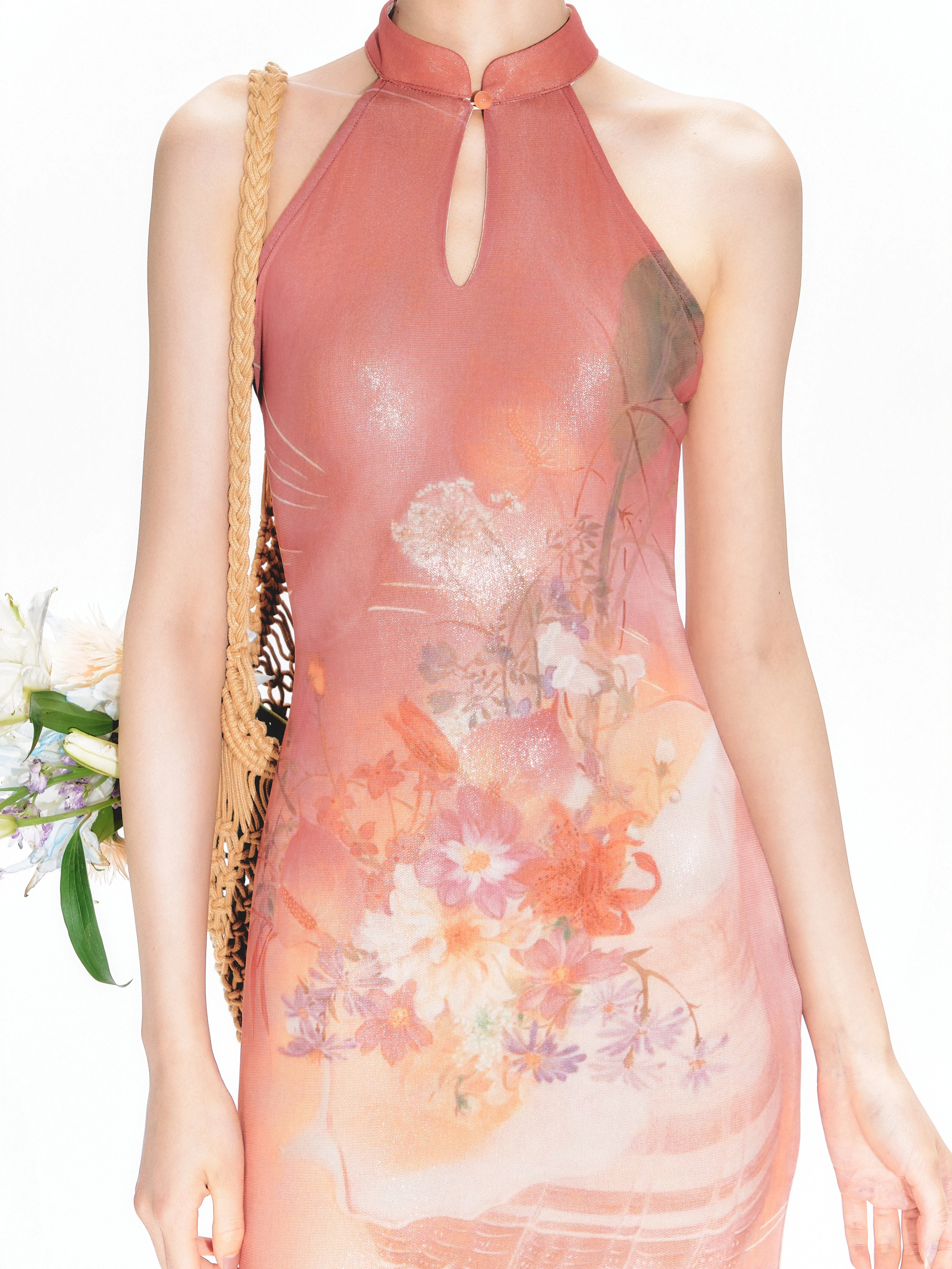 YEDM Stand-up Neck Cheongsam Floral Fishtail Dress