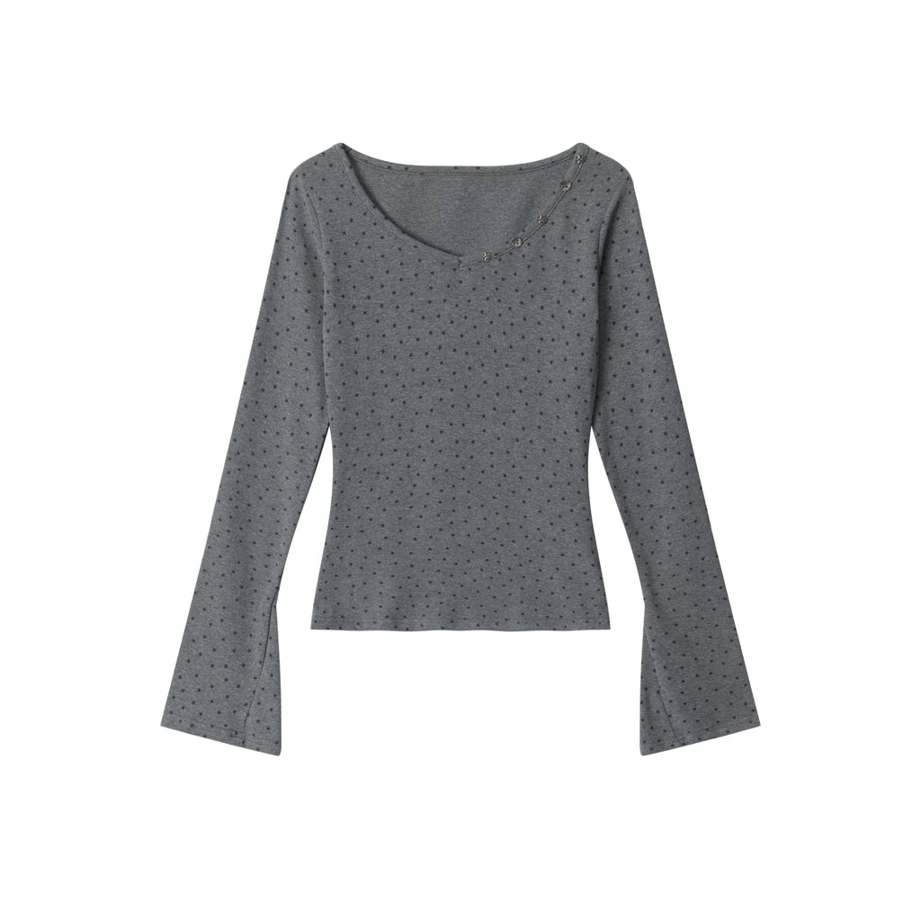Zuocisankon Full Printed Star Horn Sleeve Short Slim Long Sleeve