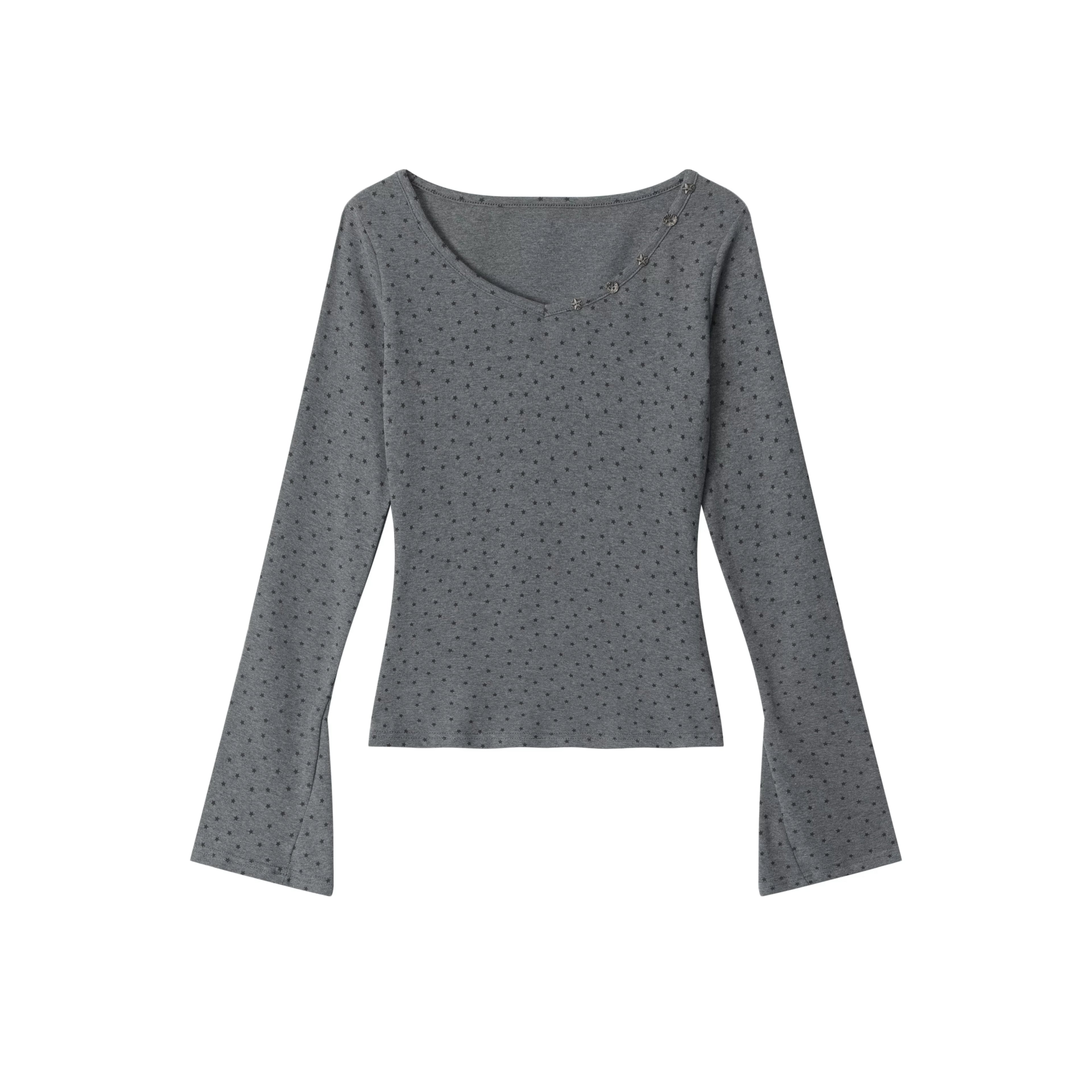 Zuocisankon Full Printed Star Horn Sleeve Short Slim Long Sleeve