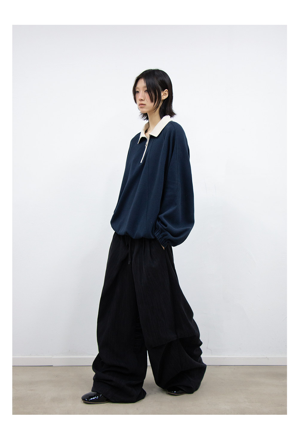 RELABEL Half Zipper Loose Lapel Long Sleeve
