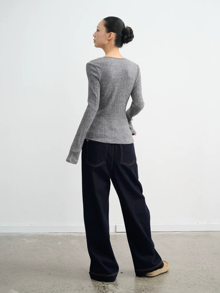LINY LIBERTY Simple Slim-fitting Long-sleeved Knitted Base