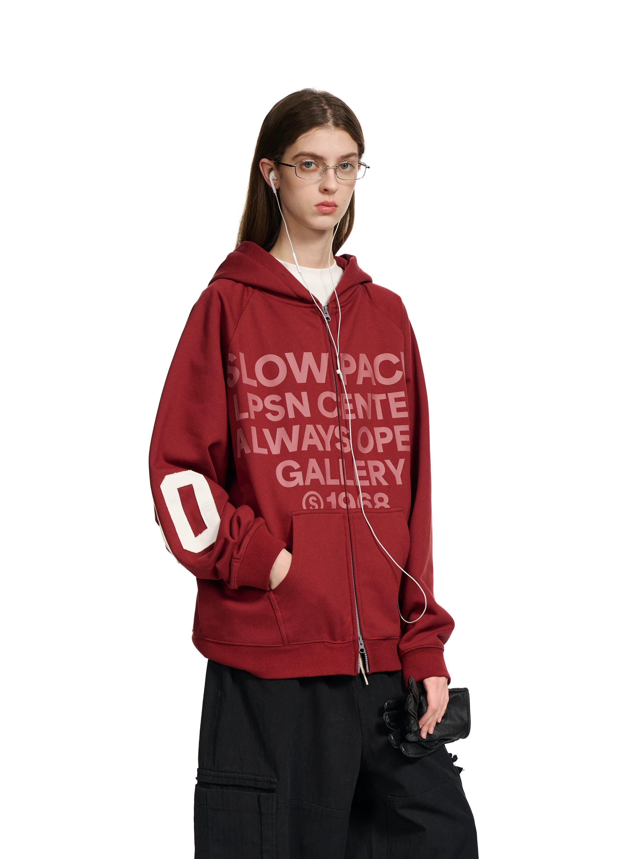 Loopsoon Front Chest Large Letter Print Hooded Sweater Couple