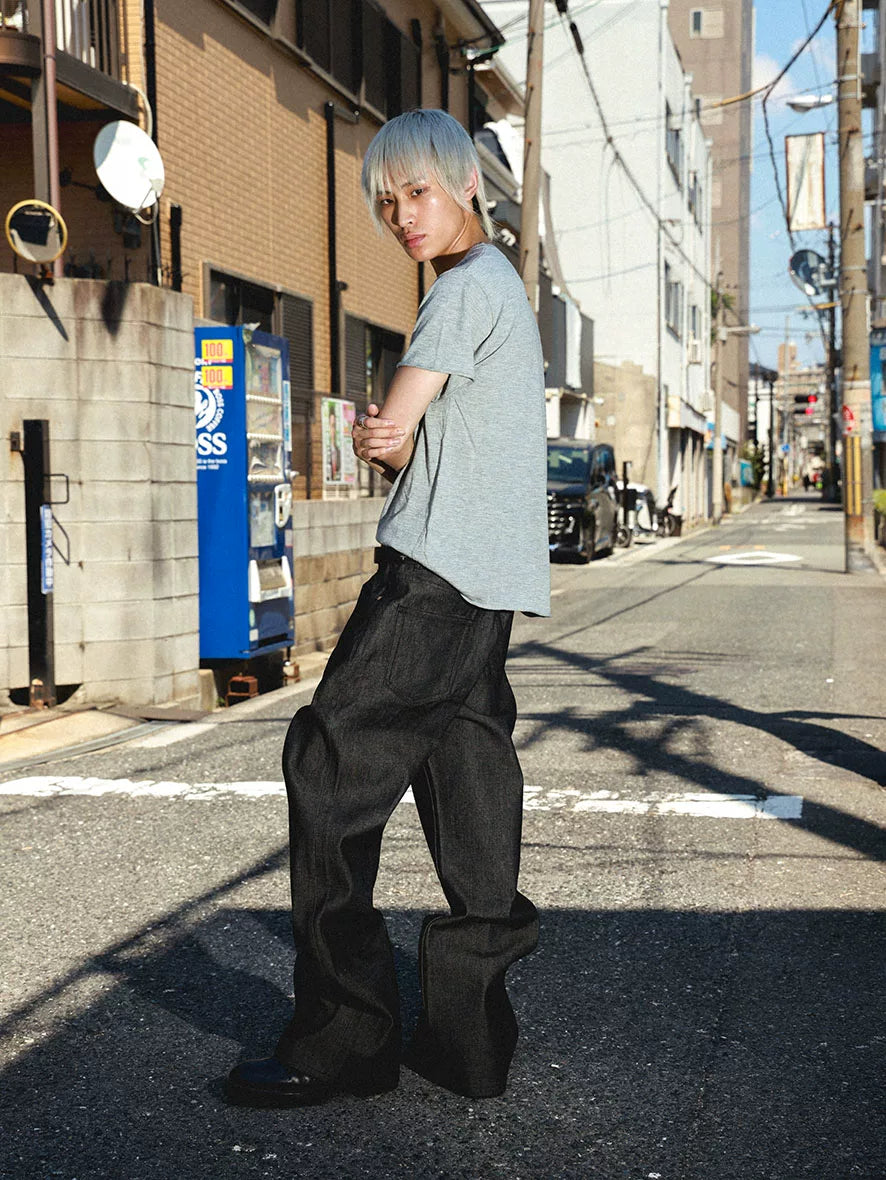 BigProduction Vintage Five-Buckle Loose Straight Jeans