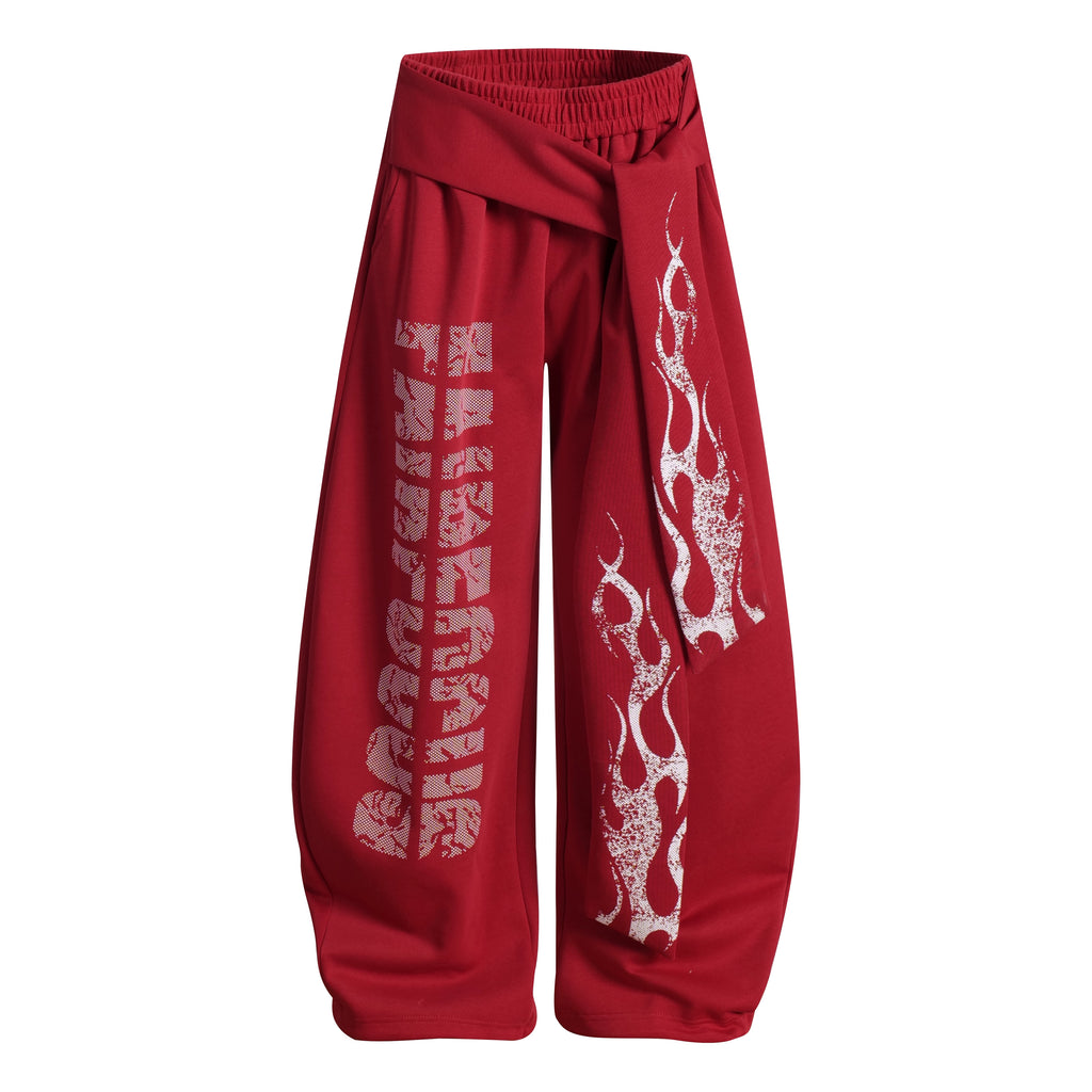 NOMANIAI  Totem Print Y2k Strap Scimitar Slacks