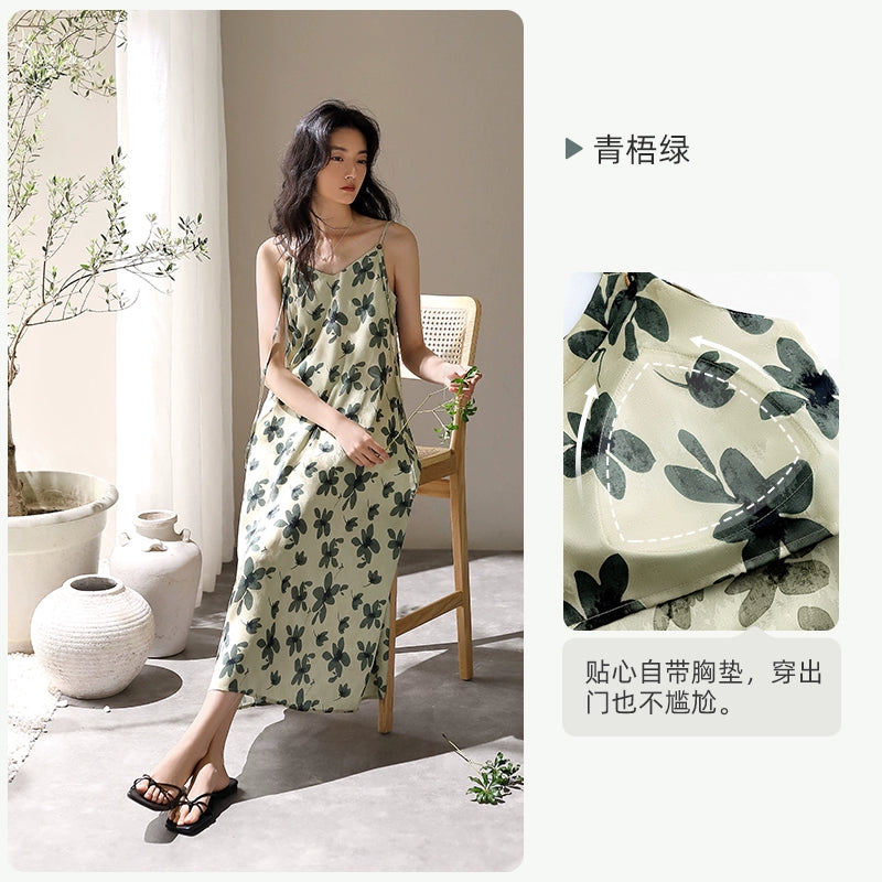 YUENEI with Chest Pad Ice Silk Thin Suspender Vest Long Skirt