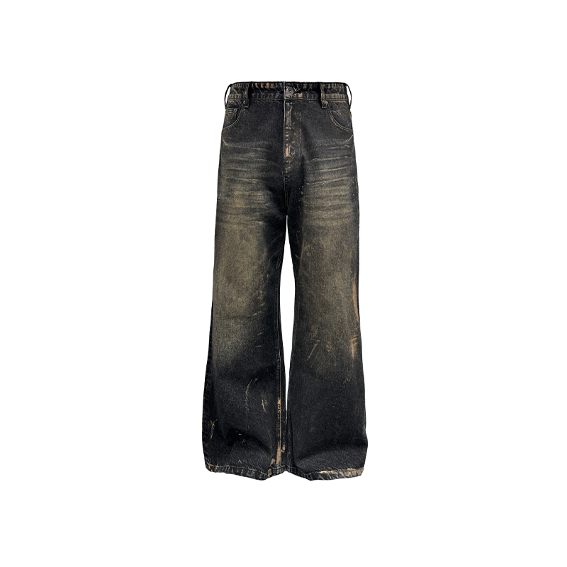 JCAESAR Paint Wipe Dirty Straight Loose Jeans