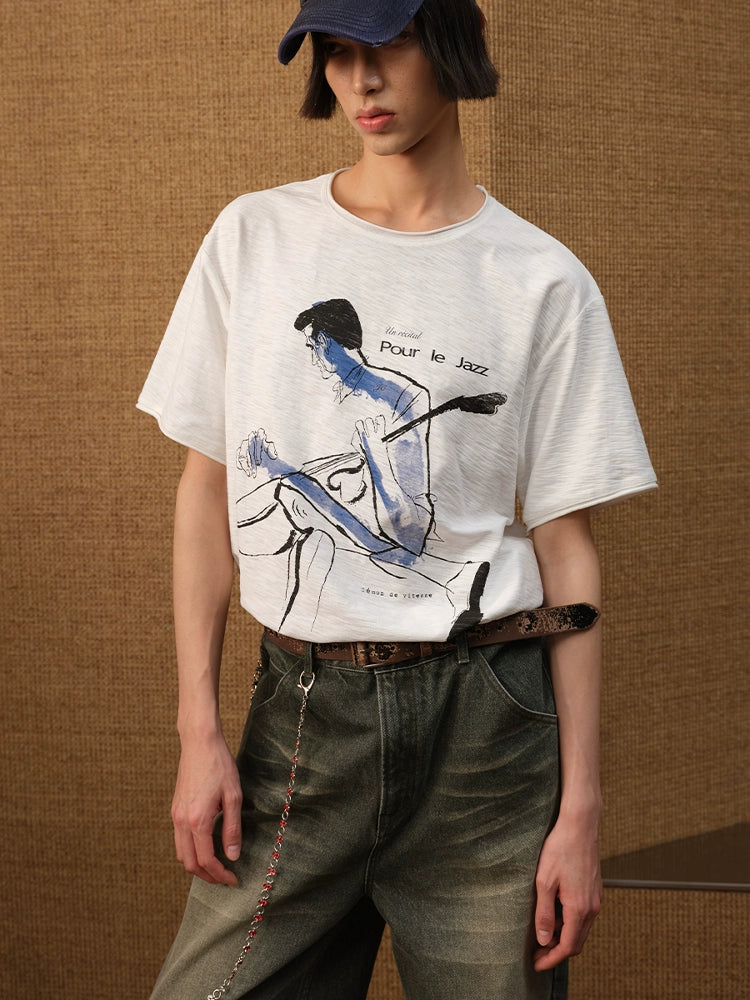 JCAESAR Breathable Short Crimping Water Stain Printing Tee