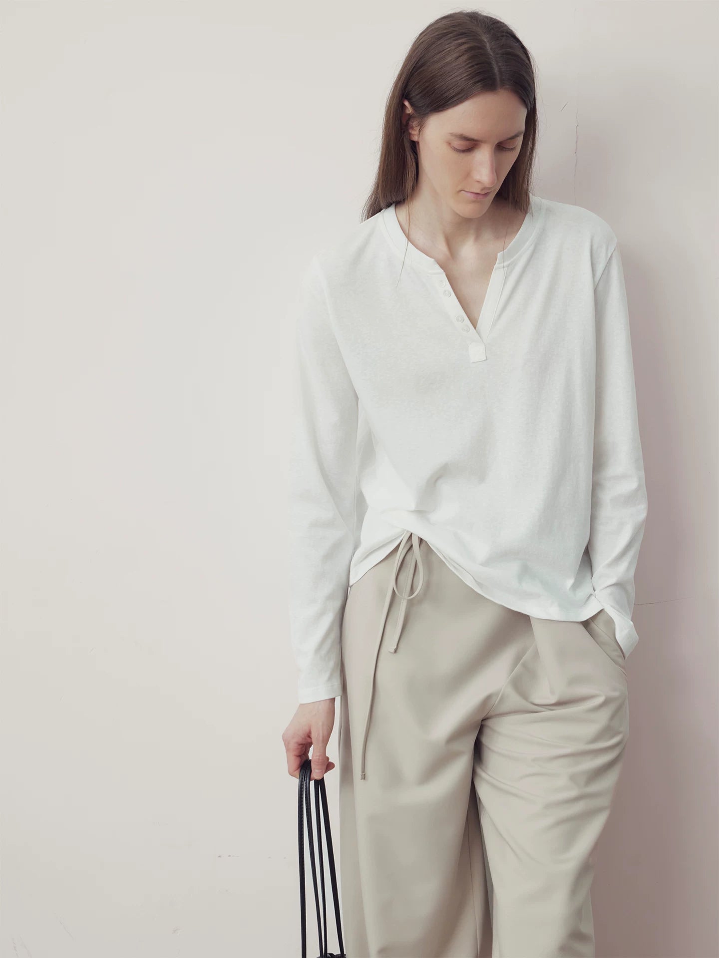 COLN Retro V-neck Casual Versatile Long Sleeves