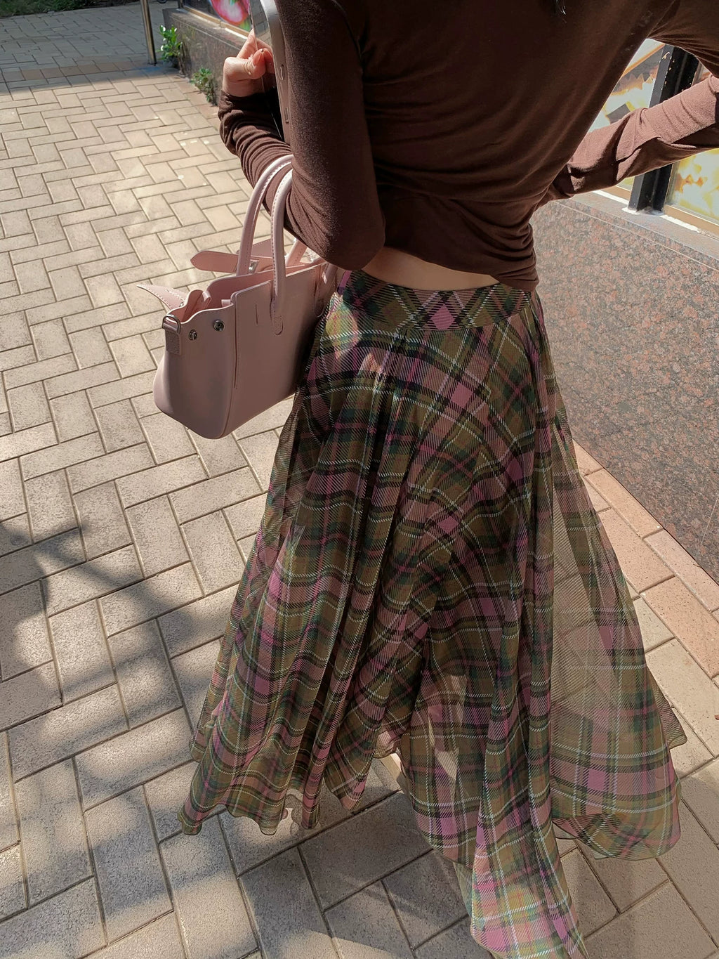 YOUNG KYLIN Contrasting Plaid Skirt