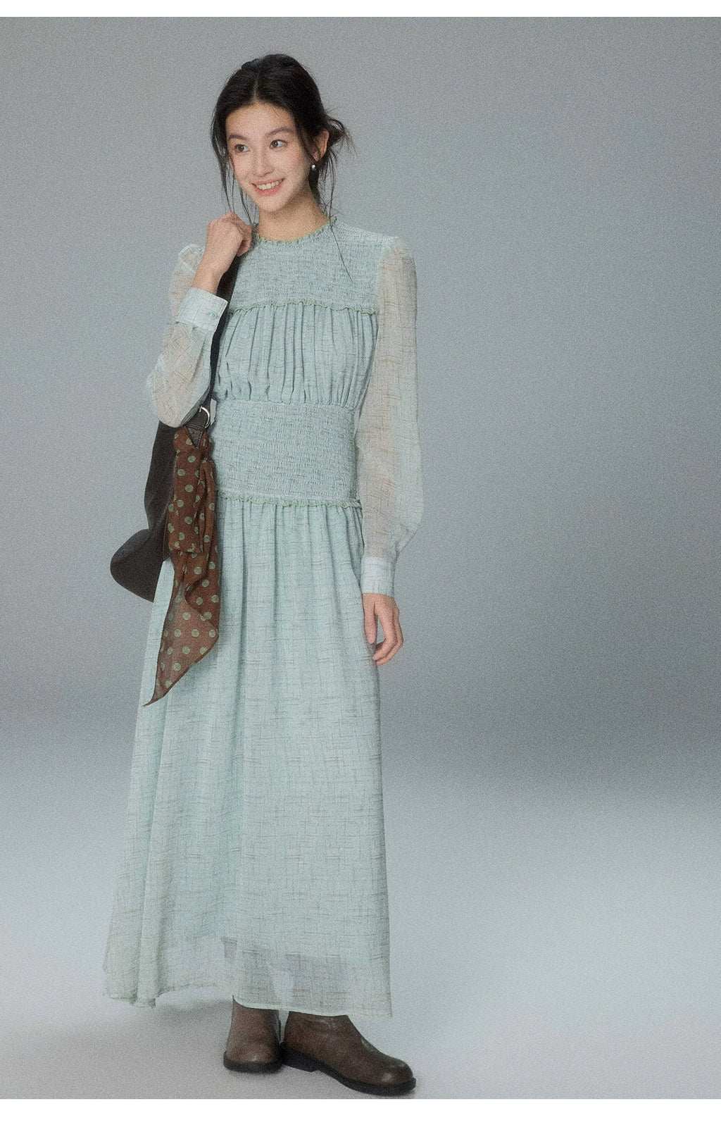 TYANG Retro Waist Long-sleeved Dress