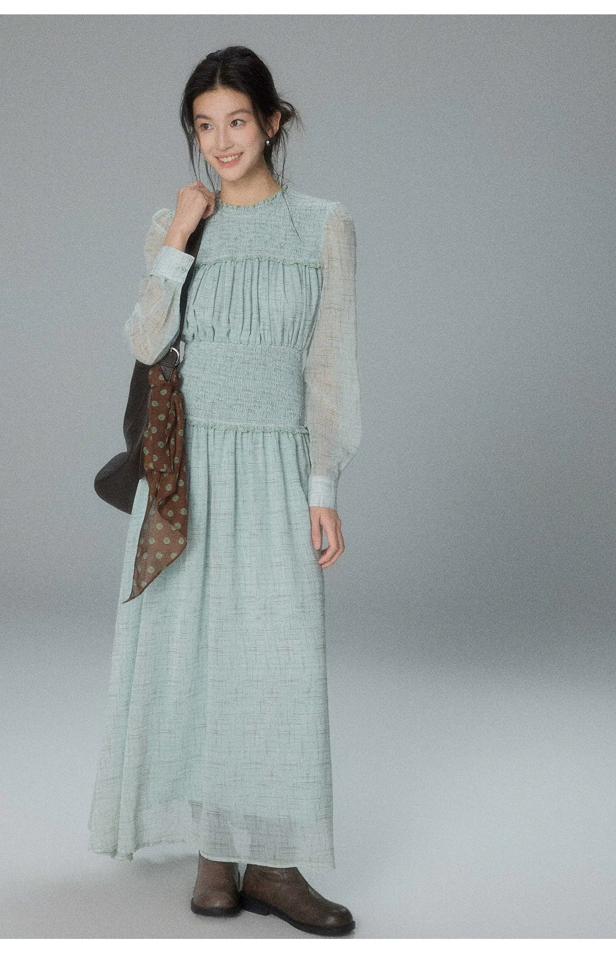 TYANG Retro Waist Long-sleeved Dress