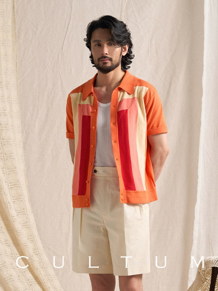 CULTAM Vintage Cardigan Short Sleeve Knitted Polo Shirt