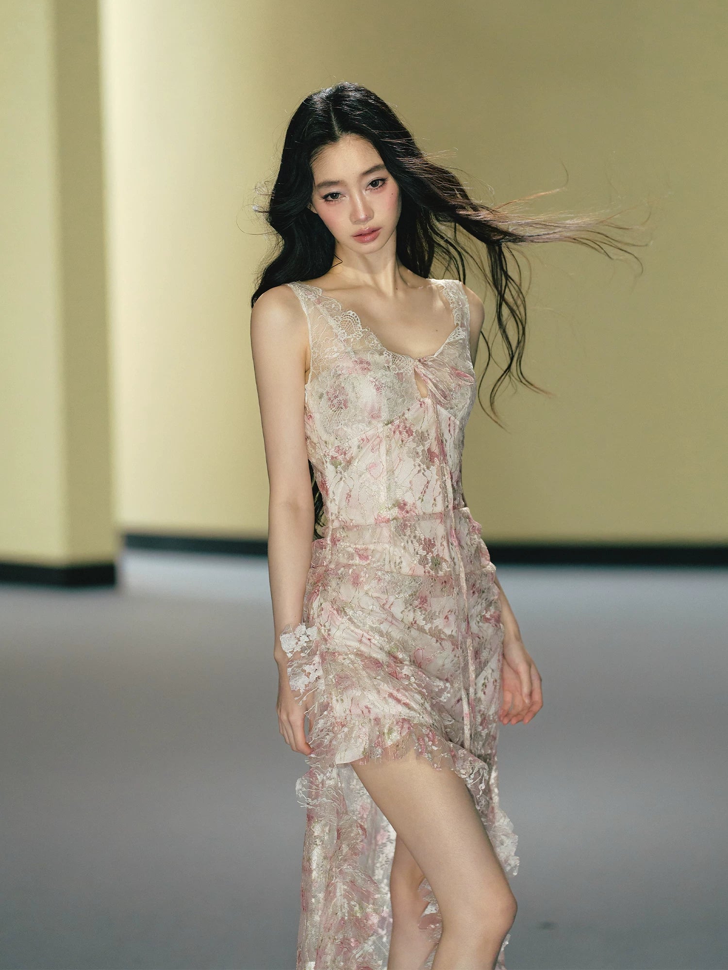 AGAM Lace Stitching Slim Suspender Dress