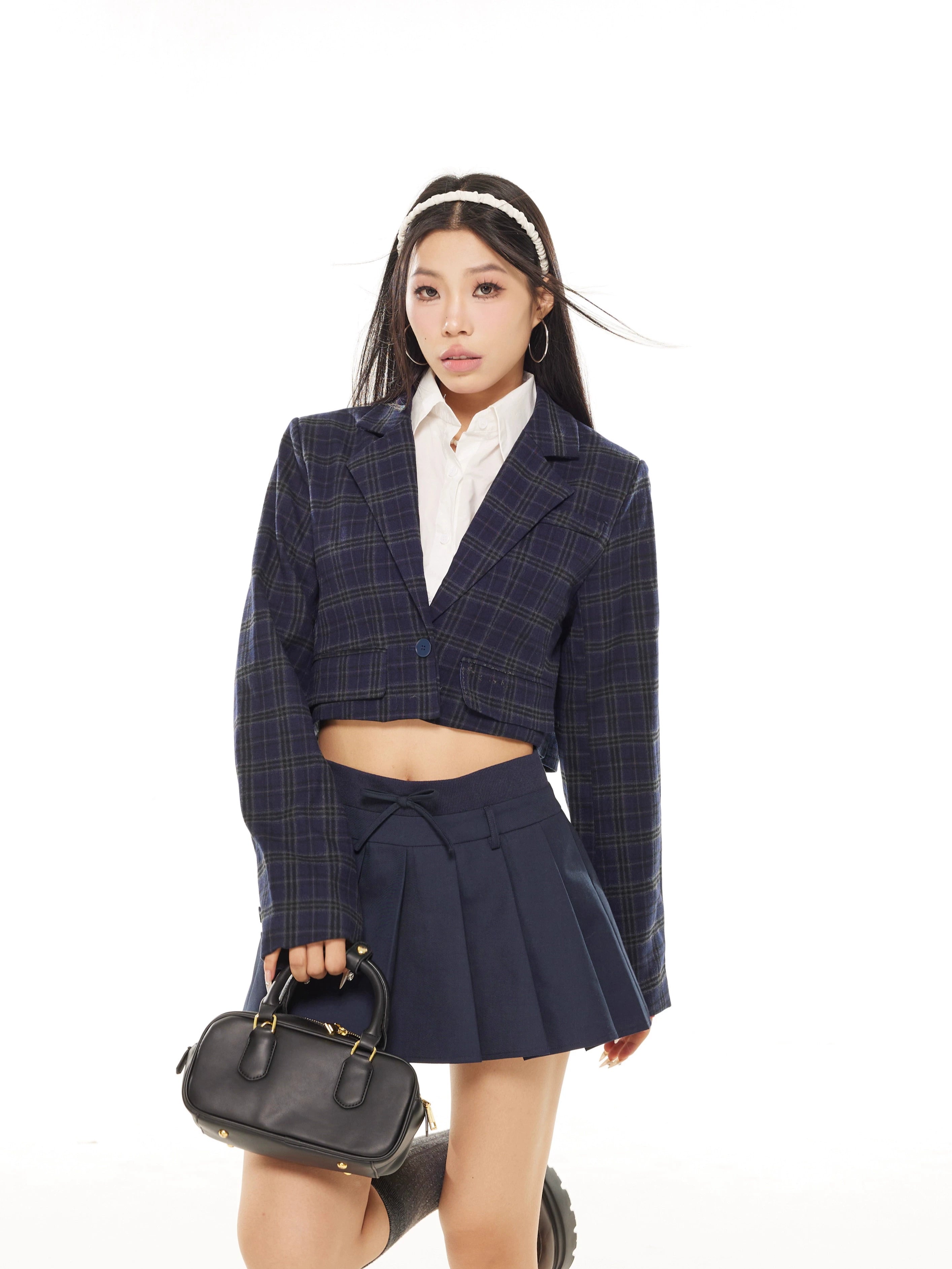 Zero Fake Two Plaid Short Blazer