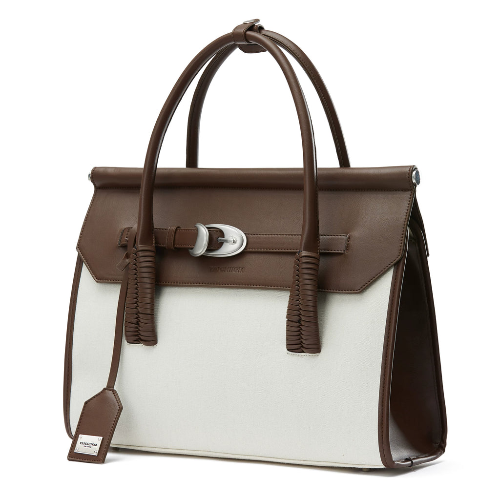 TAICHIISM Vintage Spliced Leather Crossbody Hand-held Birkin Canvas Bag