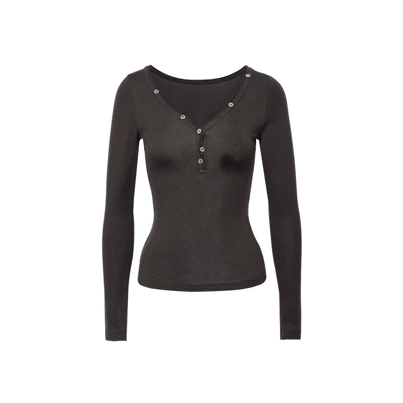 Audwyn V-neck Button Slim-fit Slim-looking Knitted Long Sleeves