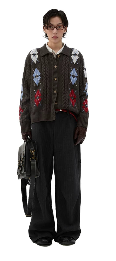 Sameuoo Rhombus Twist Knitted Sweater