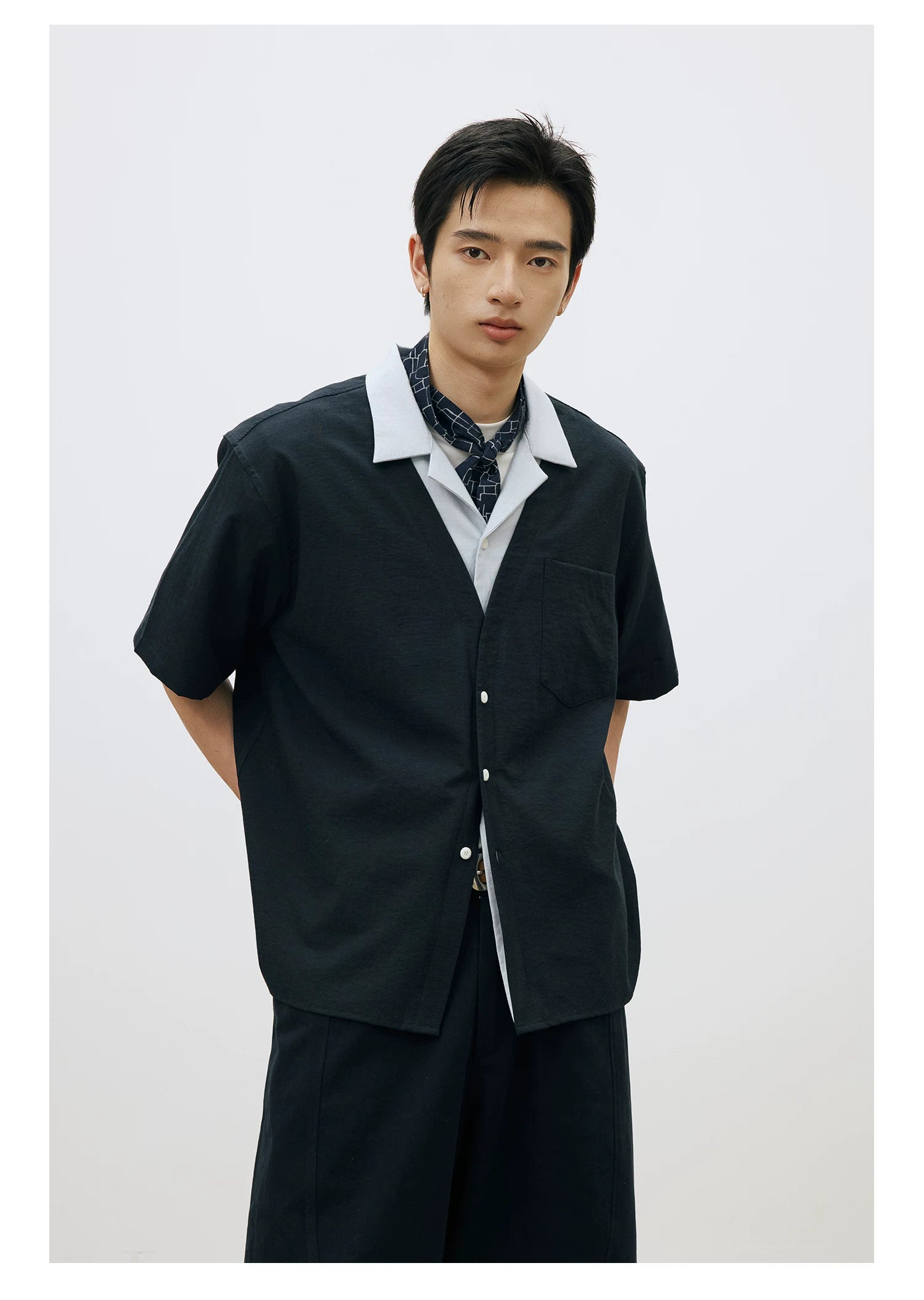 LR Contrast Double Neck Anti-Wrinkle Short Sleeve Shirt