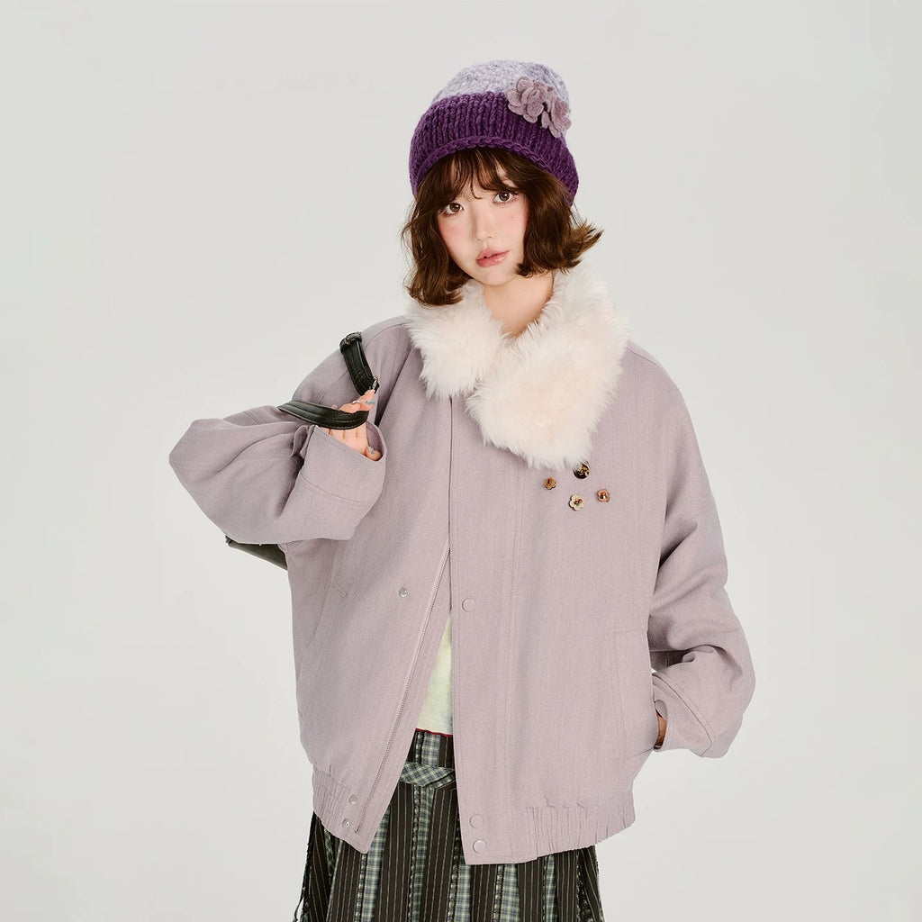 Girlyhalo Korean Fur Collar Padded Thick Coat