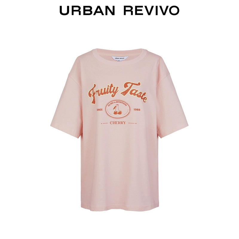 URBAN REVIVO Fruit Letter Print Loose Tee