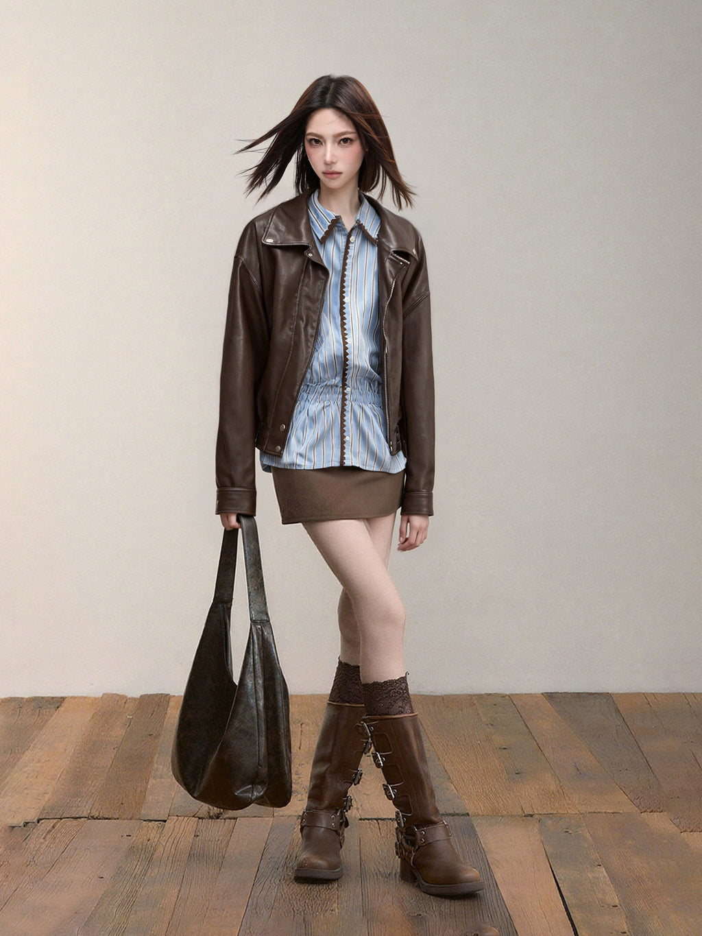 KDASE Retro Pu Leather Jacket Short Jacket