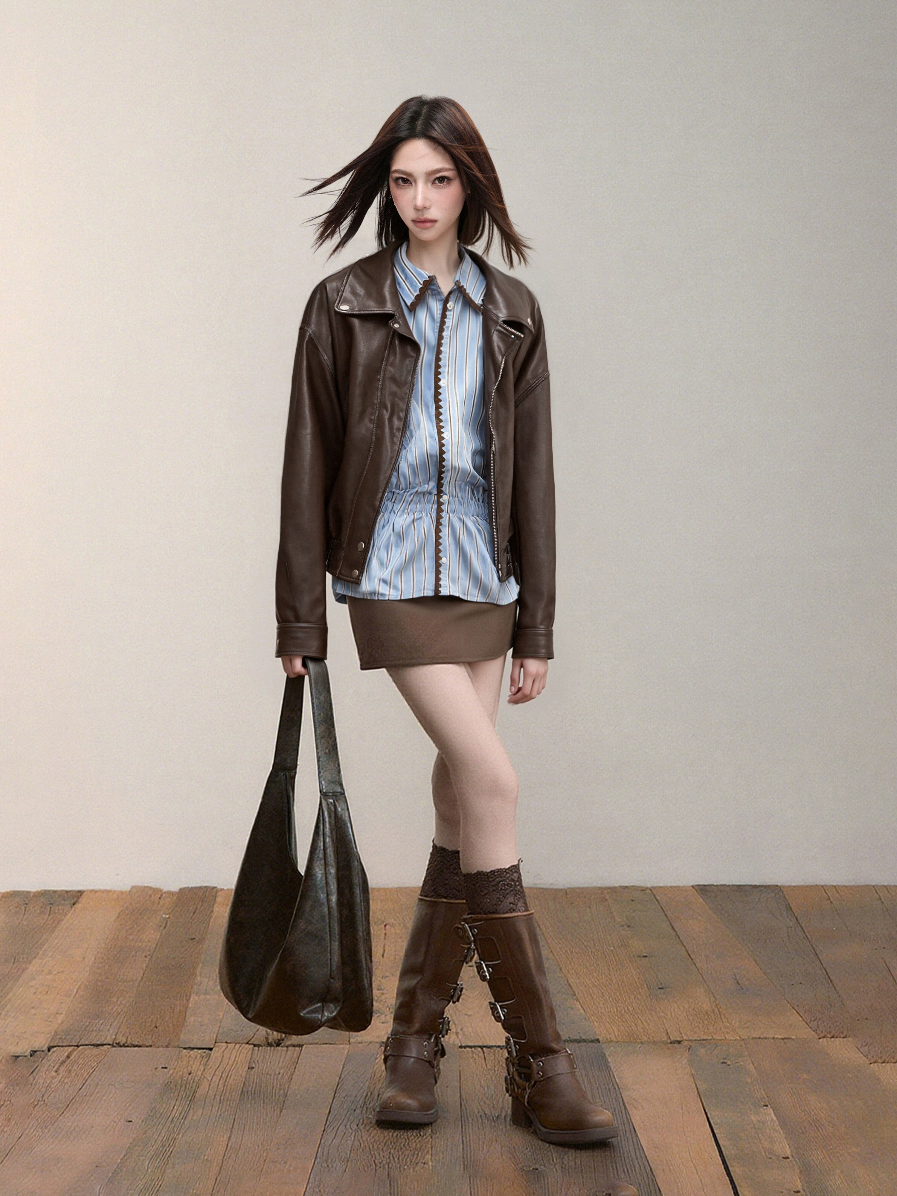 KDASE Retro Pu Leather Jacket Short Jacket