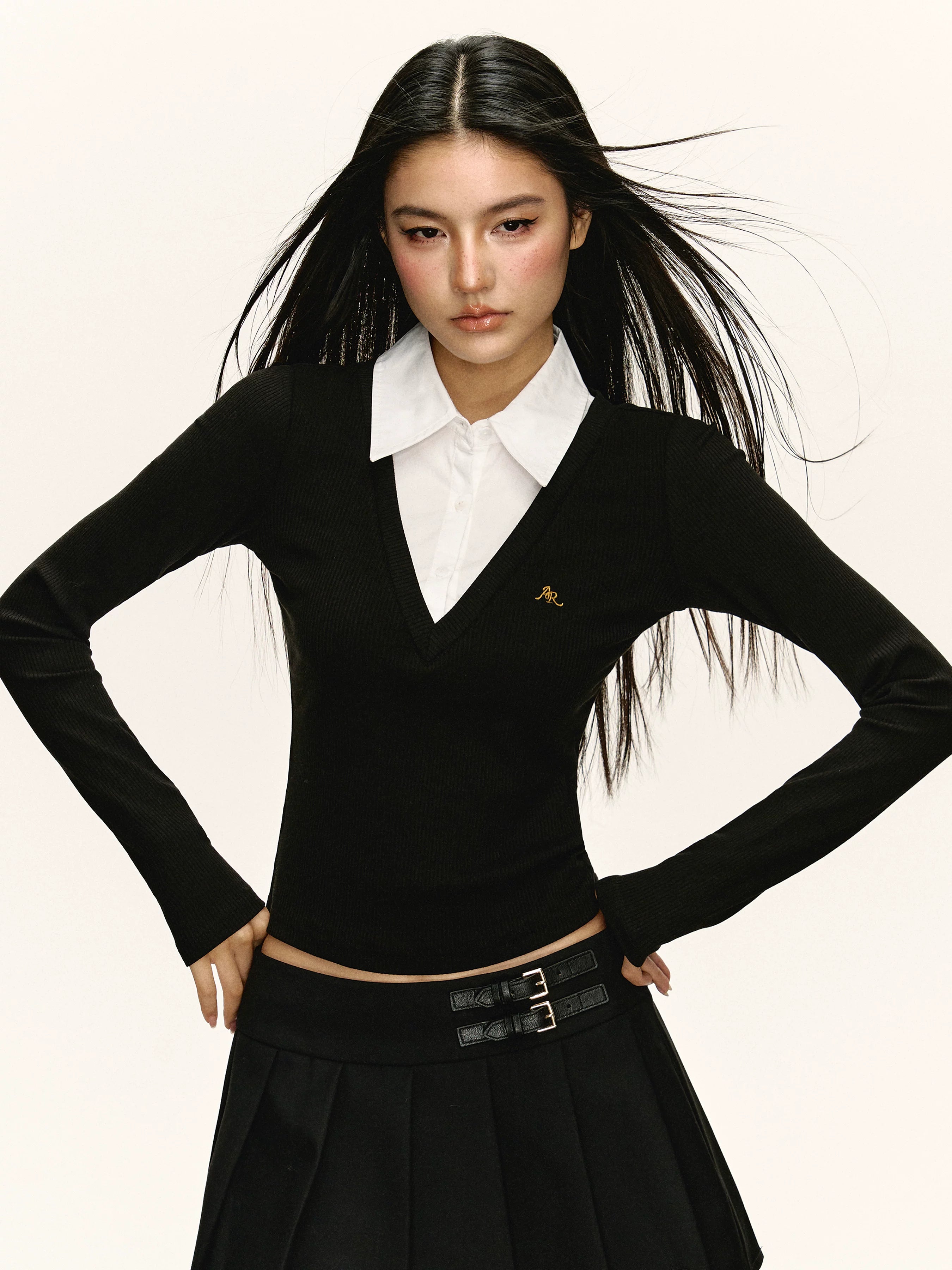 Ariseism Vintage Casual Fake Two Long Sleeves
