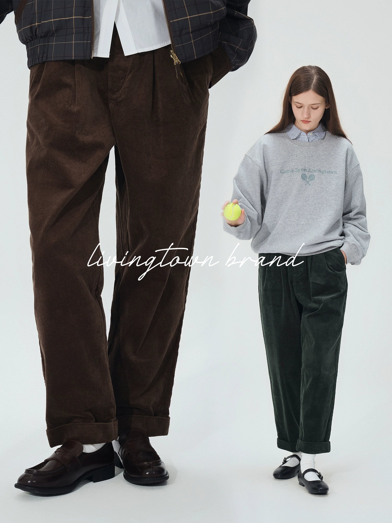 LIVINGTOWN Double-pleated Casual Loose-fitting Wide-leg Corduroy Capris
